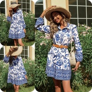 Women's Floral Print Bishop Long Sleeve polo dress
