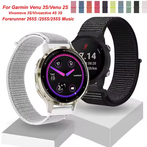 18mm Nylon Loop For Garmin Venu 3S/Venu 2S Sport Watchband Bracelet For Garmin Forerunner 265S/255S/
