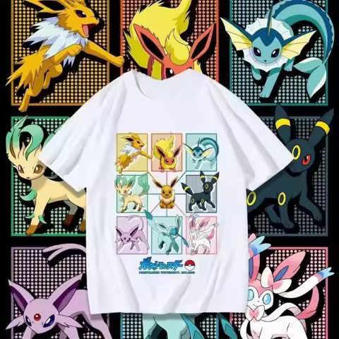 Men/Women/Kids Pokemon Eevee Evolution Graphic T-Shirt 2026 Summer Cotton Matching Family Tee Parent