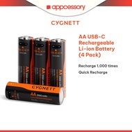 Cygnett AA USB-C Rechargeable Li-ion Battery (4 Pack)