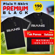 RIANS (PREMIUM) Plain Cotton Round Neck T-Shirt (Short Sleeve) 190gsm (Men / Woman) - BLACK [READY S