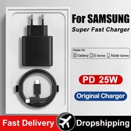 ที่ชาร์จ USB Type C 25W ของแท้สำหรับ Samsung Galaxy S20 S21 S22 S23อัลตร้าโน้ต10 20 PLUS สายชาร์จเร็ว