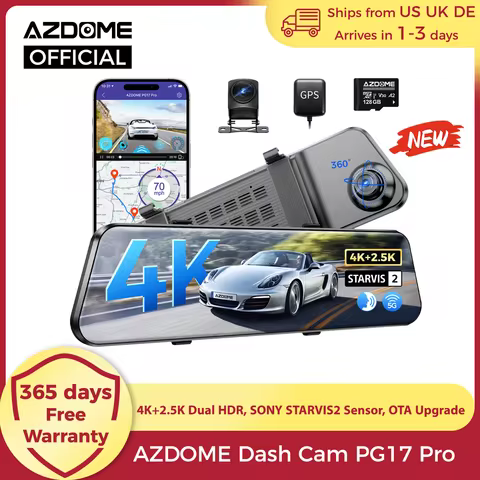 AZDOME 4K+2.5K Dash Cam PG17 Pro Dual HDR Rear View Mirror Camera SONY STARVIS2 Sensor 5G WiFi OTA U