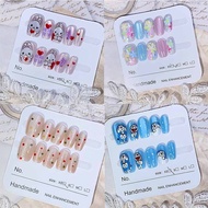 10 cartoon cat eye fake nails, red cat eyes, dog nails, handmade nail patches, artificial nails