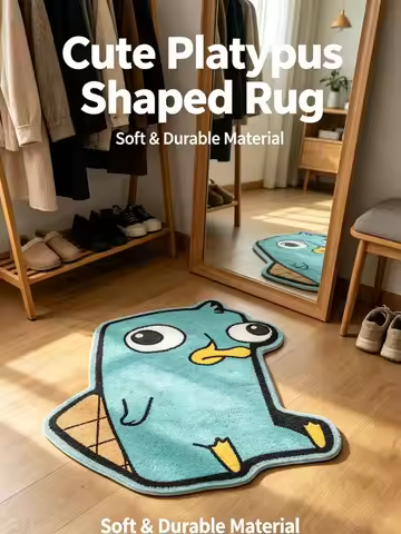 Cute Perry The Platypus Shaped Floor Mat, Cartoon Perry Irregular Fluffy Area Rug Non Slip Water Abs