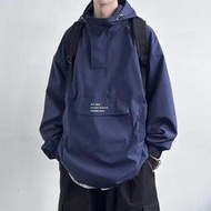 M-8XL 美式半拉鍊工裝 大口袋衝鋒衣 外套男 春秋季寬鬆大碼 高街夾克
