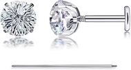 G23 Titanium Flat Back Cubic Zirconia Stud Earrings for Women Men, 18G ASTM F136 Titanium CZ Top Scr