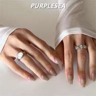 Ring Silver Korean Oval Shell Stone Opal Adjustable Ring for Woman Light Luxury Niche Design Wrinkle