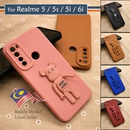 Realme 5 5S 5i 6i Plain Back Silicone Soft TPU Case Cover Casing DIY Mobile Cute Colorful Bear Stand