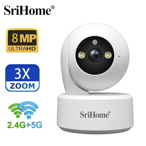 Srihome 5G WiFi Smart IP HD Camera 8MP AI Human Detect Color Night Vision Surveillance Camera Smart 