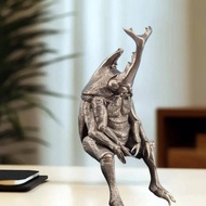 [Chicnest] Antique Brass Realistic Beetle Sculpture Dual Horned Beetle Figurine With Intricate Detai