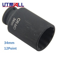 1/2"DR 34MM Impact Socket Spindle Axle Nut Socket Wrench Tool 12 Point