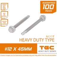 100 PCS Stainless Tekscrew 12 x 45 mm for steel or Metal Teks Screw 1 3/4 inches SS Tek Screw 5.5mm 