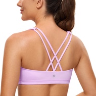 CRZ YOGA Women's Low Impact Strappy Sports Bra - Low Cut Wirefree Padded Yoga Bra Criss Cross Back