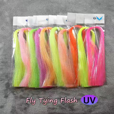10Packs/set Fly Tying Flash Material Fluorescent Twisted Holographic & Ice Wing Flashabou Tinsel Sab