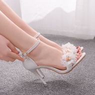 9cm white floral wedding women's shoes