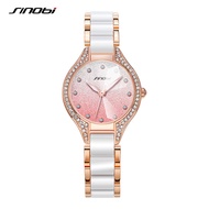 SINOBI Women Watches Rhinstone 30 MM Rose Gold Dial White Strap Montres Femme Japanese Quartz Movement Luxury Relogio Feminino