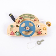 Montessori Busy Board Sensory Toys Wooden Steering Wheel Switch Control Board for Children Travel Ac