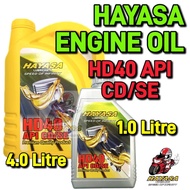 100% ORIGINAL HAYASA ENGINE OIL MINYAK HITAM HD40 API CD/SE 1.0/4.0 LITRE FOR CAR VAN