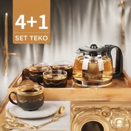 Tea Pot Set of 1 Teapot and 4 Cups Elegant 4-in-1 Glass Teapot Set