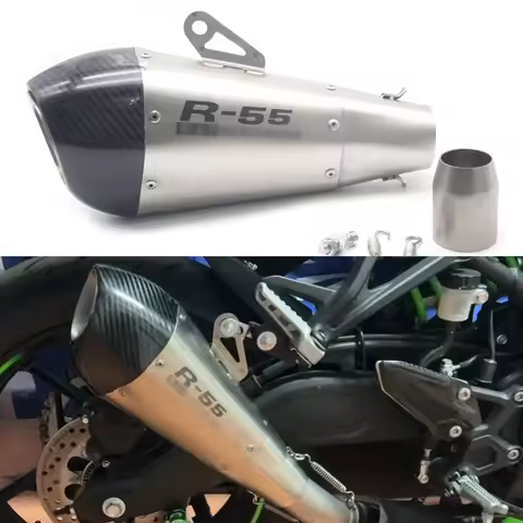 R55 Motorcycle Exhaust Muffler Pipe Moto Tube Carbon Fiber Steel Universal Exhaust For Yamaha R3 R6 