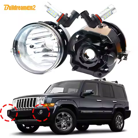 Car Driver + Passenger Fog Light Assembly Lampshade with H10 LED Bulb White 2 Pieces For Jeep Comman