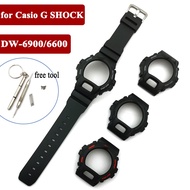 Resin Watch Strap with Frame Bezel Black Set for Casio G SHOCK DW-6900 DW-6600 Men's Watch Accessories with Screws