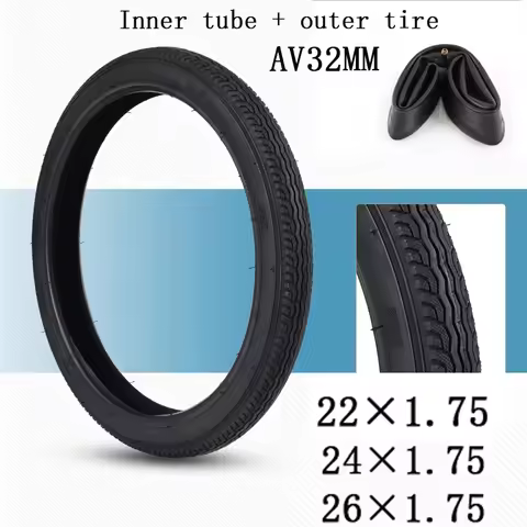 Bicycle 1pcs Tire and 1pcs Inner Tube 22/24/26 x 1.75 Inch Road Bike Outer Tyre AV32mm American Valv