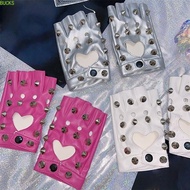 BUCKS Rivet Gloves, Fingerless PU Leather Half-palm Gloves, Personality Leopard Print Hip-Pop Y2K Pa
