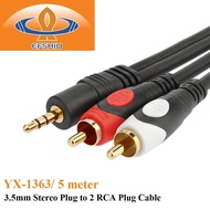 EFSHIU 5 Meter 3.5mm Stereo Plug to 2 RCA Plug Cable - YX-1363/5M