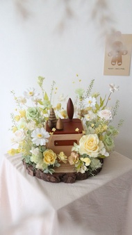 【設計款花盅】原木永生花花園 客製化永生花 骨灰罐 寵物骨灰花