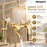 Biggers sanitary gold color copper bathroom shower set shower faucet with rainfall top shower head c