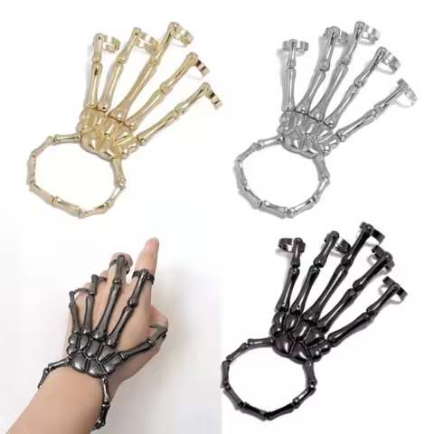 Creative Punk Skeleton Hand Bone Versatile Five Finger Ring Bracelet Adjustable One Chain Bracelet H