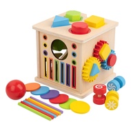 [In Stock]  Portable Cube Wooden Activity Cube Baby Cube Toy 8-in-1 Wooden Shape Sorting Activity Cu