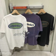 GRAMIC summer trend T-shirt cotton front and back letters round label printing loose Joker short sle