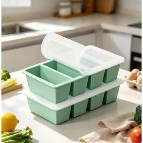 Stackable Silicone Freezer Tray with Lid Durable Storage Container for Soup Broth Sauce Prep