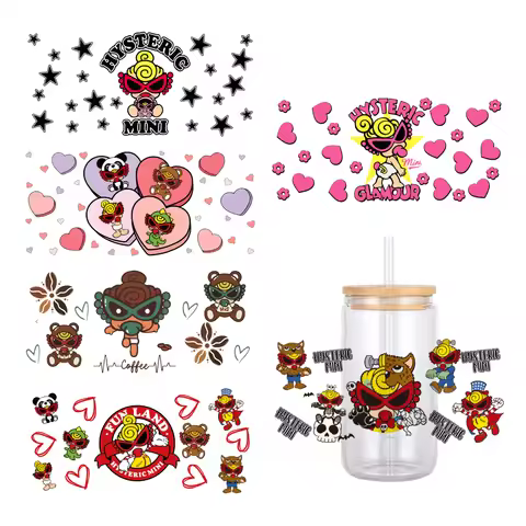 11*24cm Japanese Cartoon Hysteric mini Pattern UV DTF Wrap Sticker DIY For 16oz Libbey Glass Cup Wat