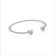 Genuine Jewelry Original Pandora Open Bangle 925 Sterling Silver DIY Feminine Charm Silver Charm Beaded Fashion Bracelet