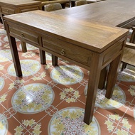 โต๊ะทำงานไม้สัก กว้าง 120x80x50 cm. (ประกอบแล้ว/จัดส่งทั้งโต๊ะ) ขาตรง ไม้สักหนา 2 ลิ้นชัก Brown Teak Wooden Table 2 Drawer Desk Real Wood