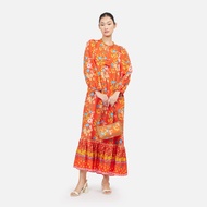 Scent Of Flowers Silk Ruffle Neck Maxi Dress - Orange