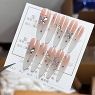 [Handmade+Free Toolit] Pink Gradient Butterfly Manicure Wearable Nails French Nail Press On Nails Lo