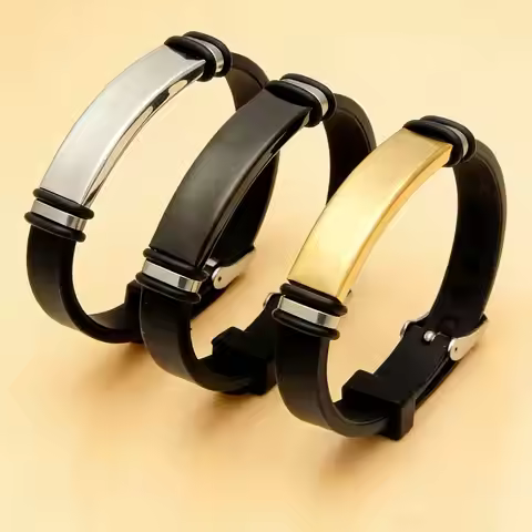 HNSP Stainless Steel ID Custom Seal Bracelet Adjustable Silicone Strap Sport Wristband Engravable Ba