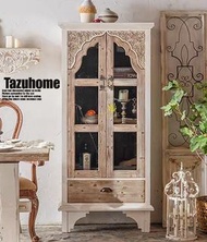 古印度摩洛哥風格做舊杉木人手雕花高身雙門玻璃櫃,. 可用做酒櫃,書櫃,儲物櫃,餐邊櫃. 係一款極有異國風情,民族特色的一款異域風格儲物櫃,好靚. 呎吋:76.5L X 39.5D X 168H CM