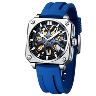 Biden0323 Men's Mechanical Automatic Watch Waterproof Hollow Silicone Strap Square