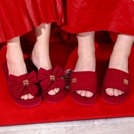 Wedding Slippers Wedding Couple Linen Style Groom Bride Dowry Festive Red Pair Light Luxury High-End