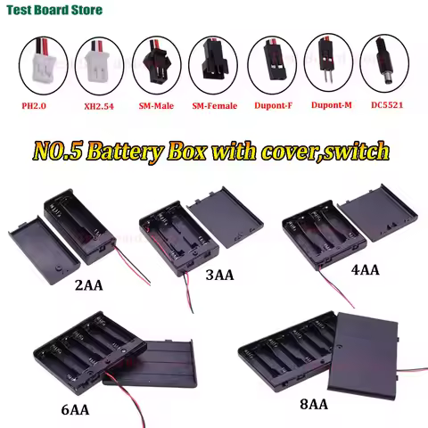 1pcs AA Battery Holder/Box In Series With Cover Switch And PH2.0/XH2.54/SM/DuPont Male/Female/DC5521
