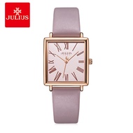 Julius Watch JA-1269 Women's Pink Square Watch Fashion Simplicity Casual Leather Band Watch grey One