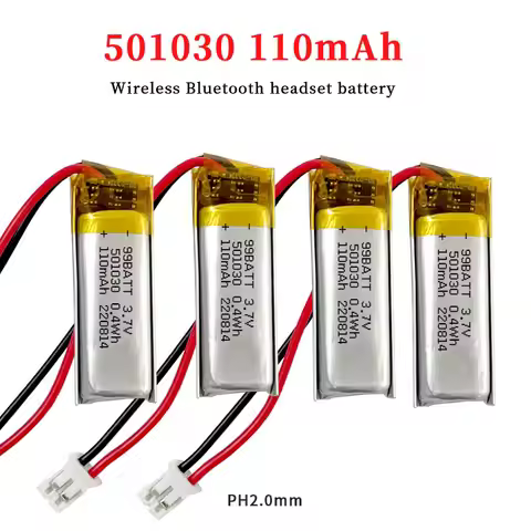 501030 Battery 110mAh 3.7V 601030 501230 Lithium Polymer Rechargeable Batteries for Wireless Bluetoo