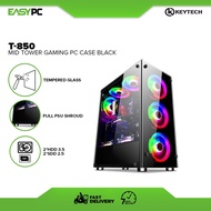 Keytech T850 Mid Tower Gaming PC Case Black, T850 Mid Tower Gaming Case, Tempered Glass Side panel