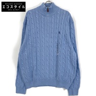Polo Ralph Lauren 淺藍色半拉鍊絞花針織衫，XXL